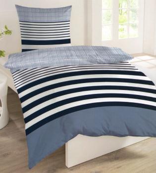Bettwäsche Schiesser blau / weiß - 155 x 220 cm - Baumwolle - Renforcé - Übergröße